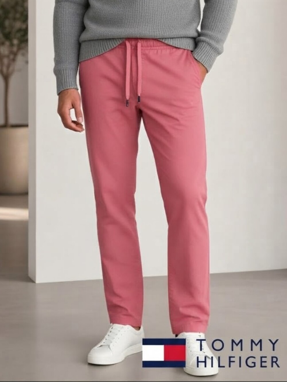 Tommy Hilfiger Men's Drawstring Joggers Pants Jeans in Dusty Rose